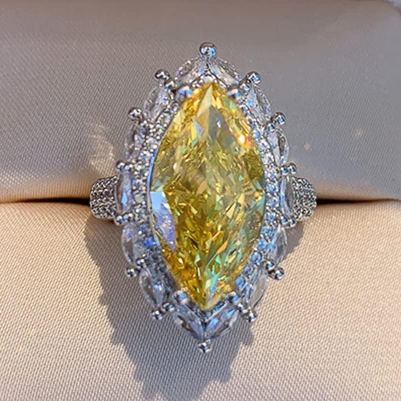 Htayekog Olive Horse Eye Ring 925 Silver Full Diamond Ring Promise Rings for Her，18k Gold Shiny Citrine Ring Cubic Zirconia Promise Rings Cz Yellow Gem Cocktail Rings Eternity Engagement Wedding Ring （7） - Image 3
